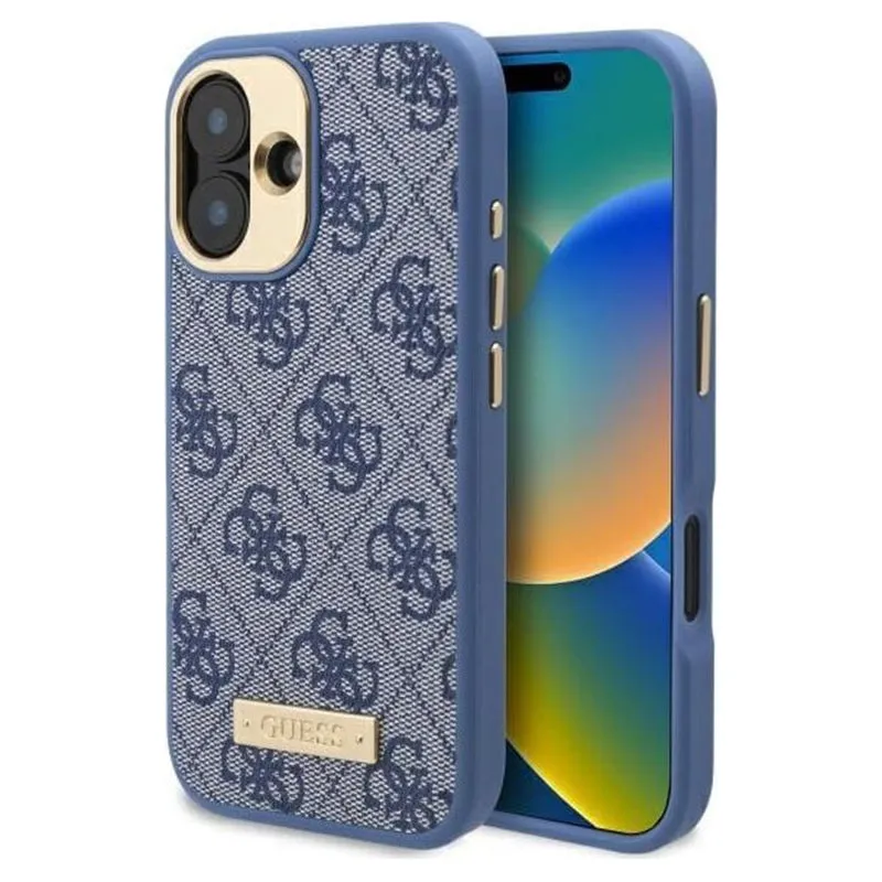 Custodia MagSafe per Apple iPhone 16 Plus, Guess, 4G Logo Plate, Blu - immagine 1