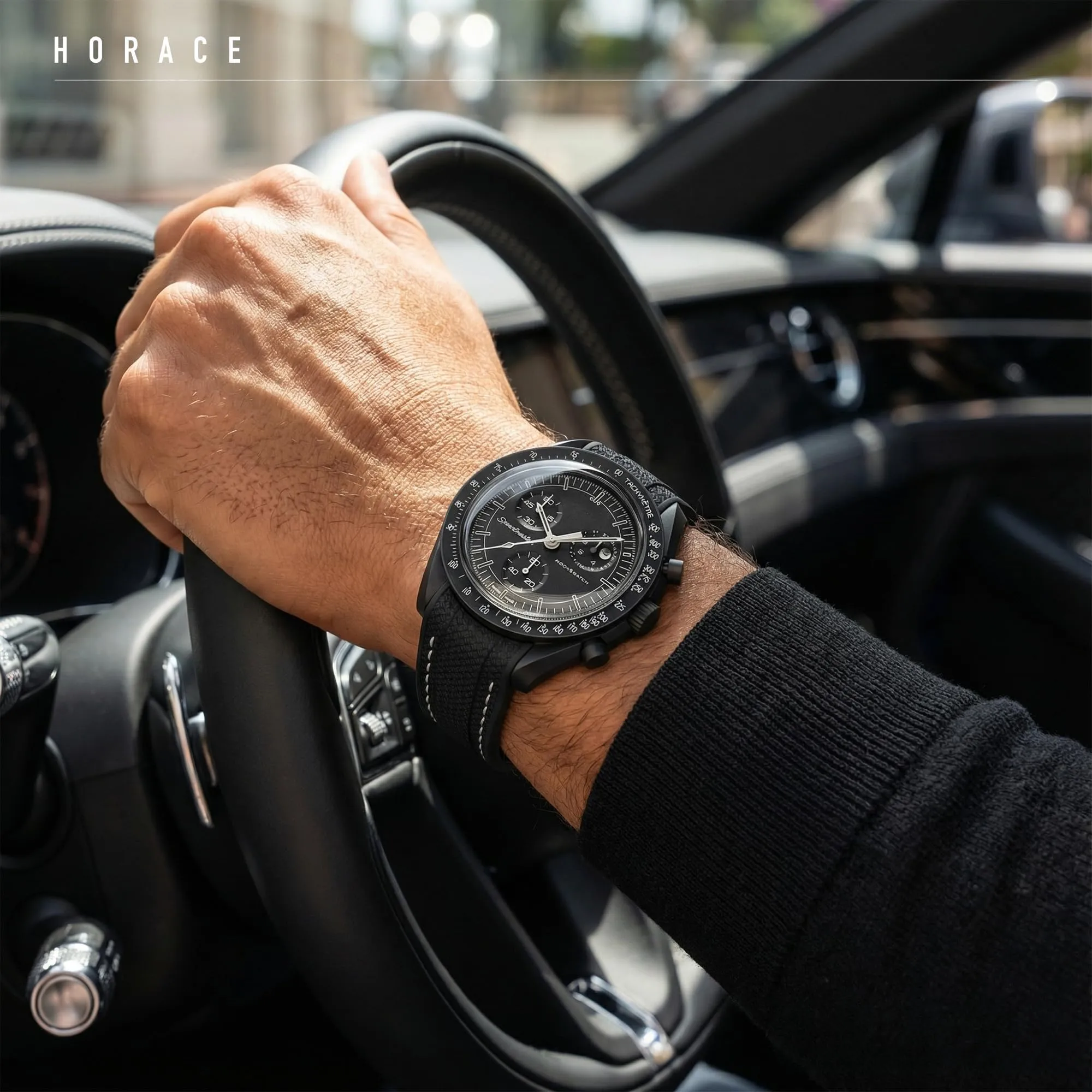 HORACE Cinturino universale per orologio in silicone liquido 20mm – Compatibile Omega x Swatch MoonSwatch – Kit di montaggio incluso (Nero/Cuciture Bianche) - immagine 4