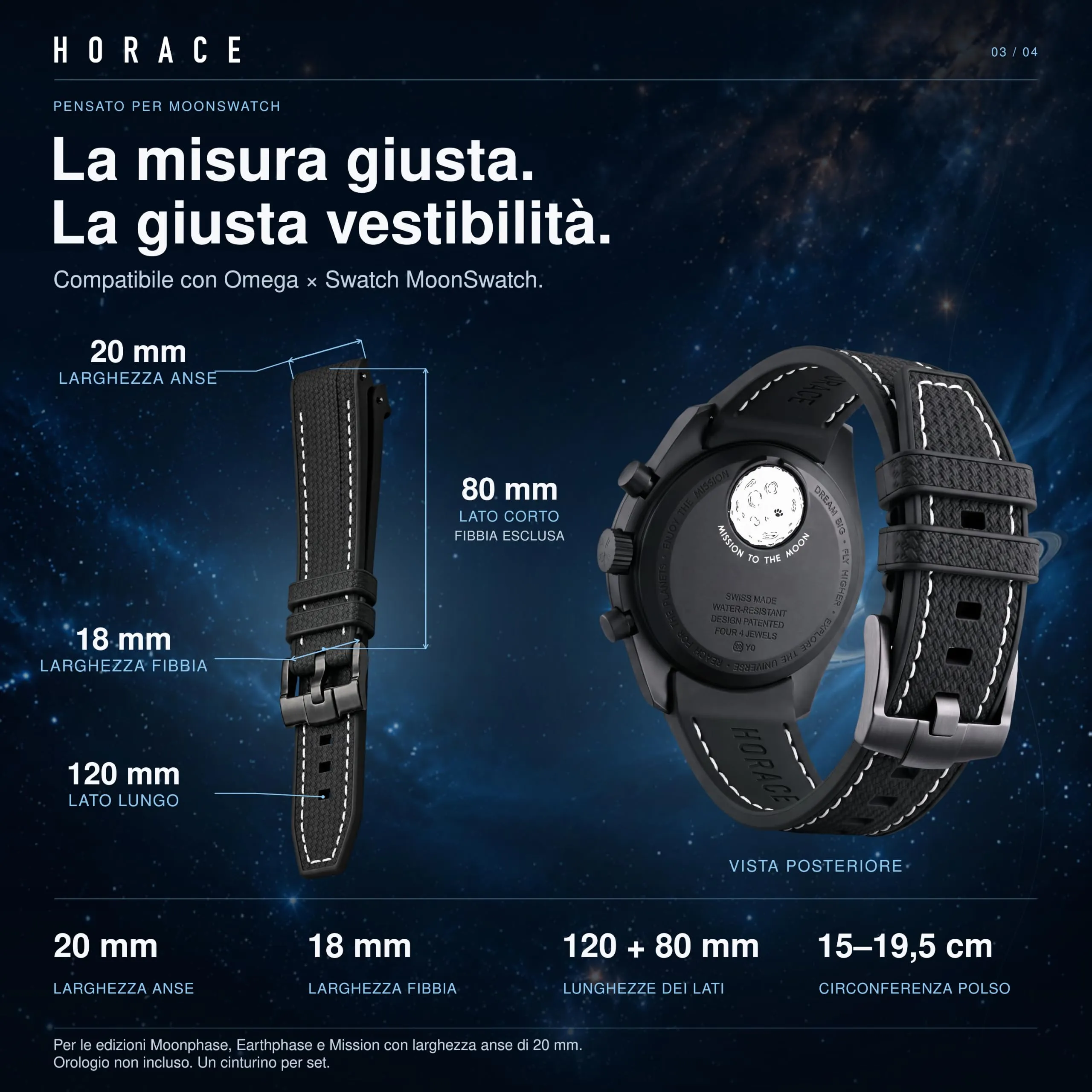 HORACE Cinturino universale per orologio in silicone liquido 20mm – Compatibile Omega x Swatch MoonSwatch – Kit di montaggio incluso (Nero/Cuciture Bianche) - immagine 7