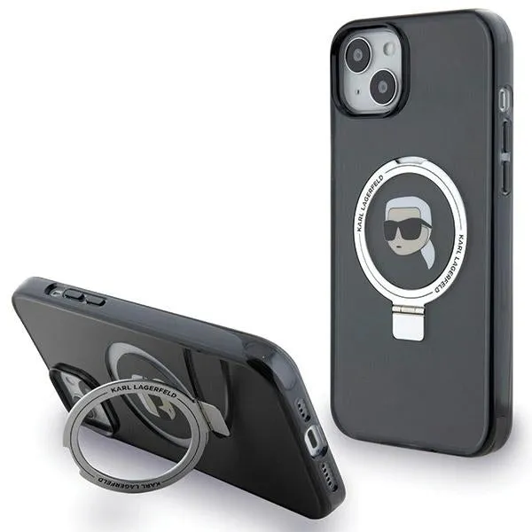 Custodia MagSafe per Apple iPhone 15, Karl Lagerfeld, Ring Stand Karl's Head, Nera - immagine 1
