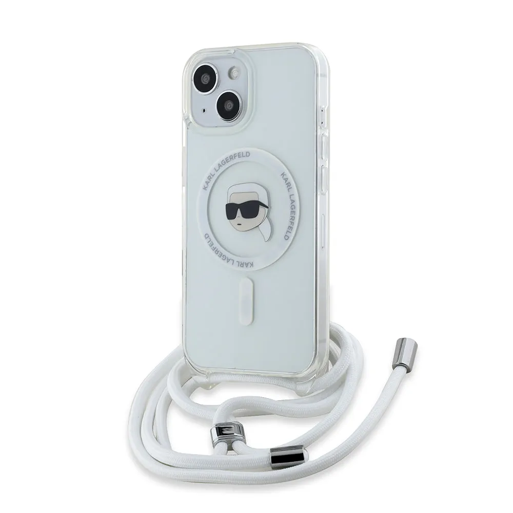 Custodia MagSafe per Apple iPhone 15, Karl Lagerfeld, IML Crossbody Karl's Head, Trasparente - immagine 1