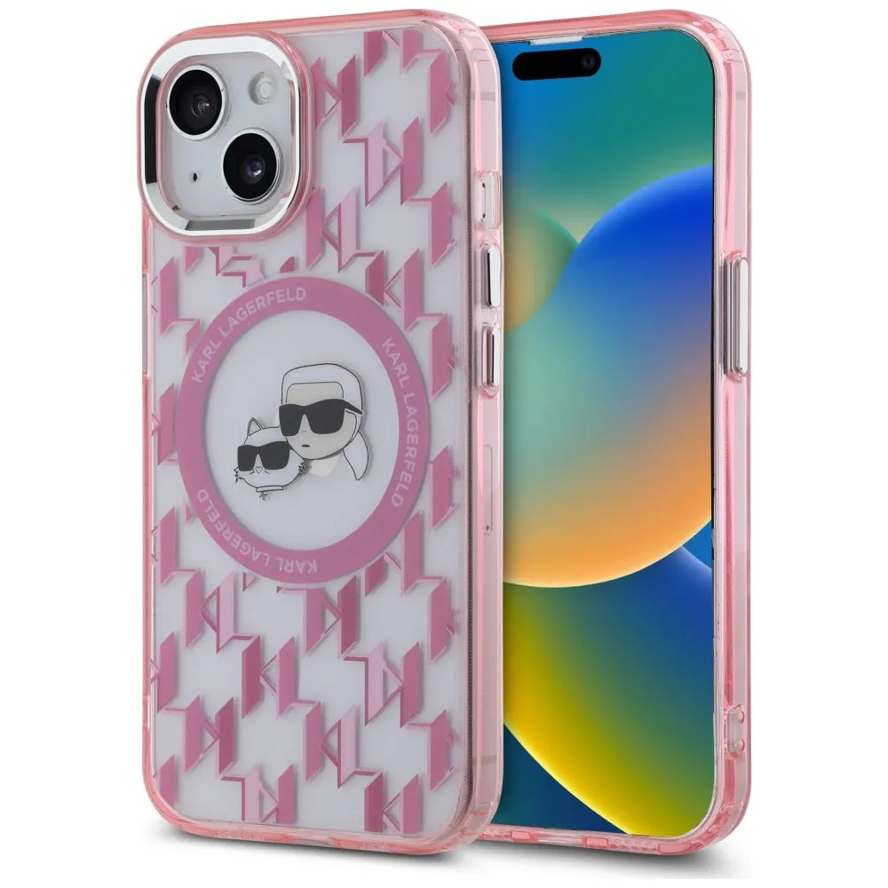 Custodia MagSafe per Apple iPhone 15, Karl Lagerfeld, IML Monogramma Karl & Choupette's Heads, Rosa - immagine 1