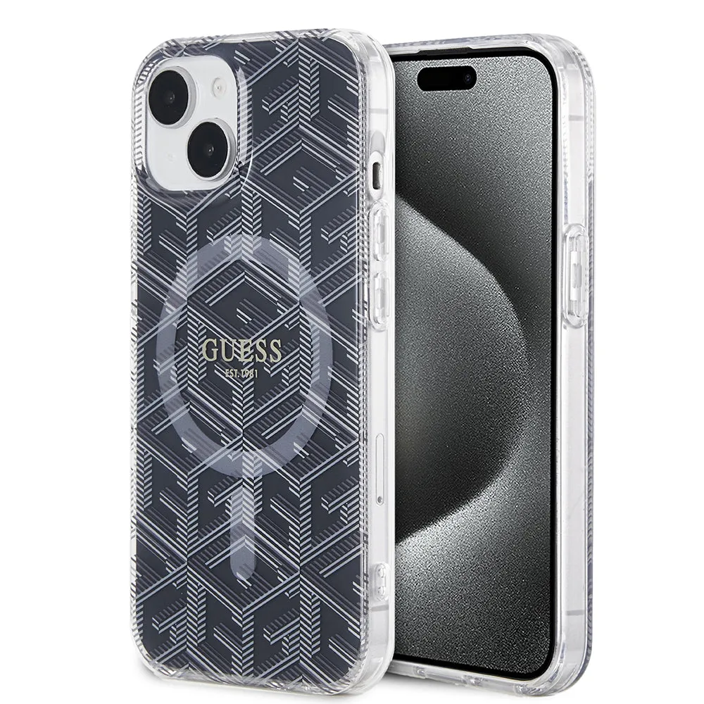 Custodia MagSafe per Apple iPhone 15, Guess, IML Gcube, Nera - immagine 1