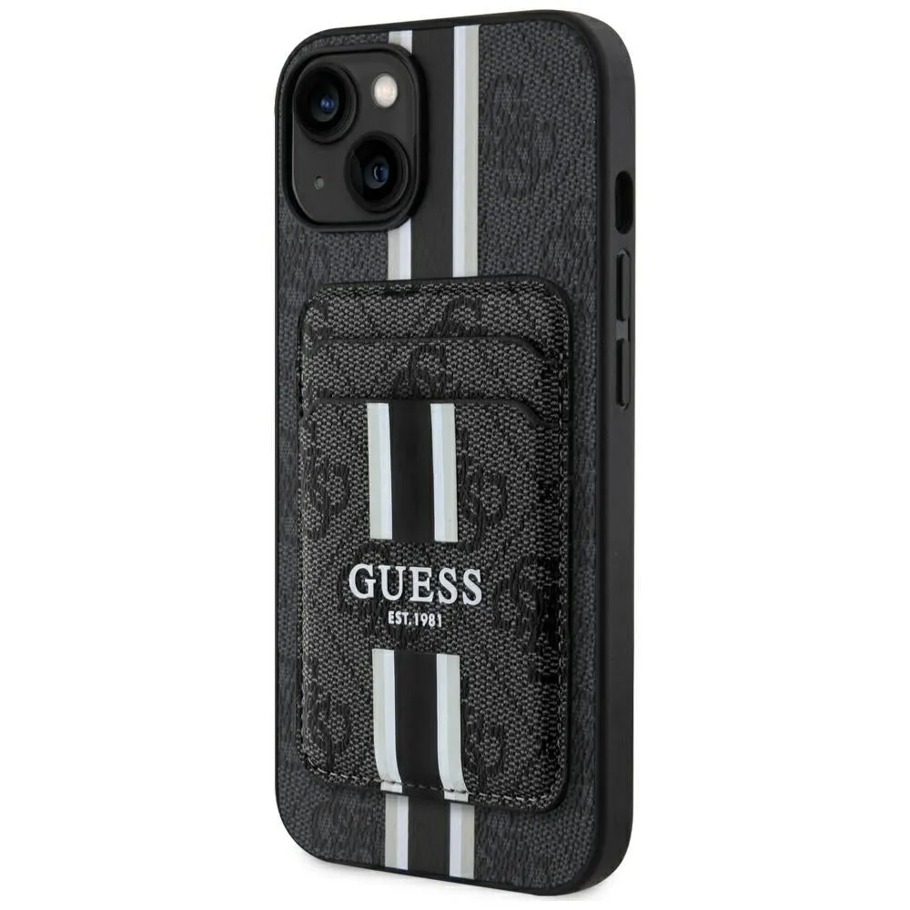 Custodia MagSafe per Apple iPhone 15, Guess, Cardslot 4G Stripes, Nera - immagine 1
