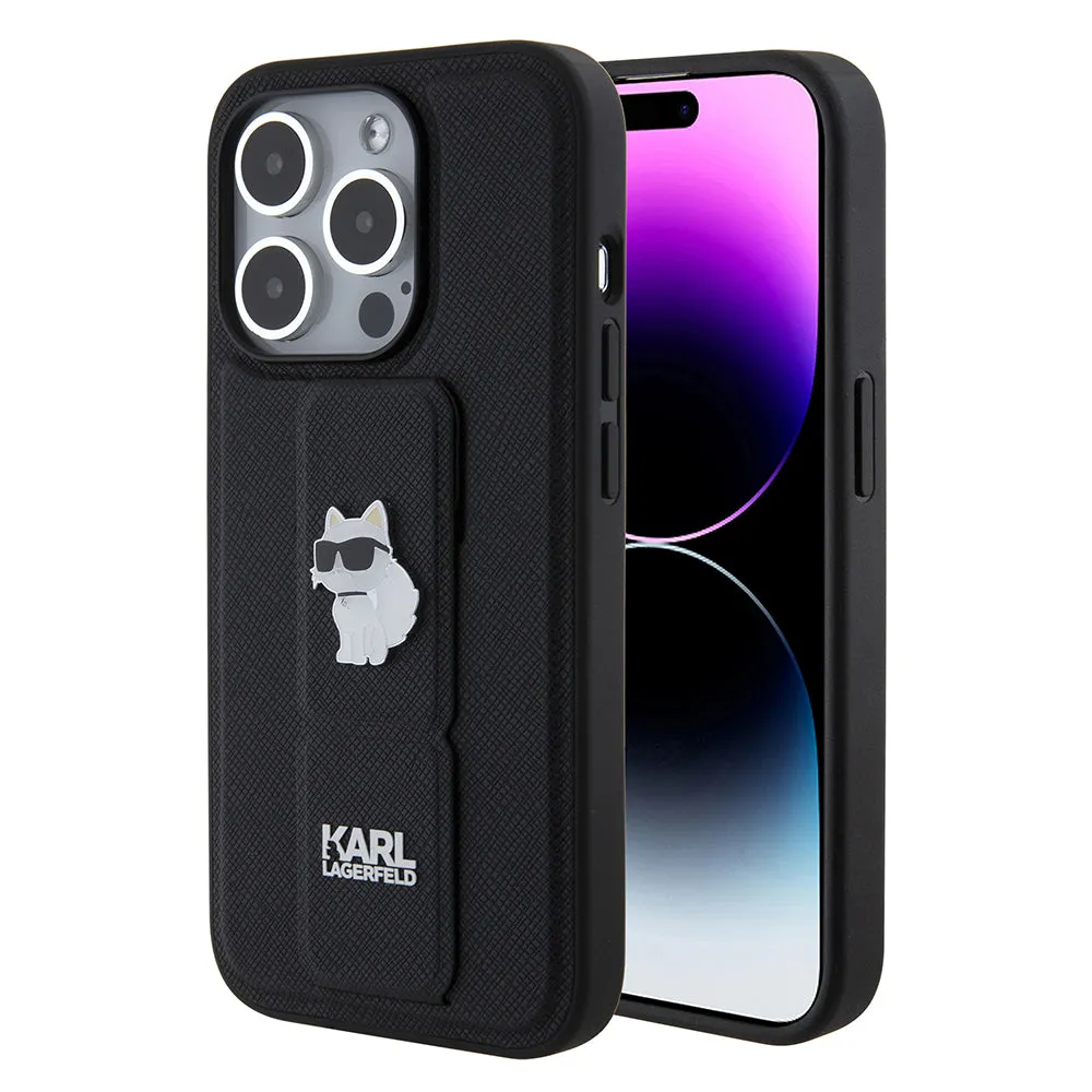 Custodia MagSafe per Apple iPhone 15 Pro, Karl Lagerfeld, Saffiano Gripstand Choupette, Nera - immagine 1
