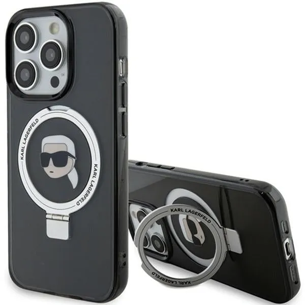 Custodia MagSafe per Apple iPhone 15 Pro, Karl Lagerfeld, Ring Stand Karl's Head, Nera - immagine 1