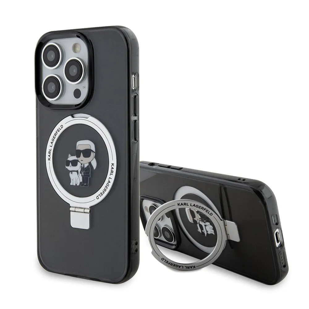 Custodia MagSafe per Apple iPhone 15 Pro, Karl Lagerfeld, Ring Stand Karl & Choupette, Nera - immagine 1
