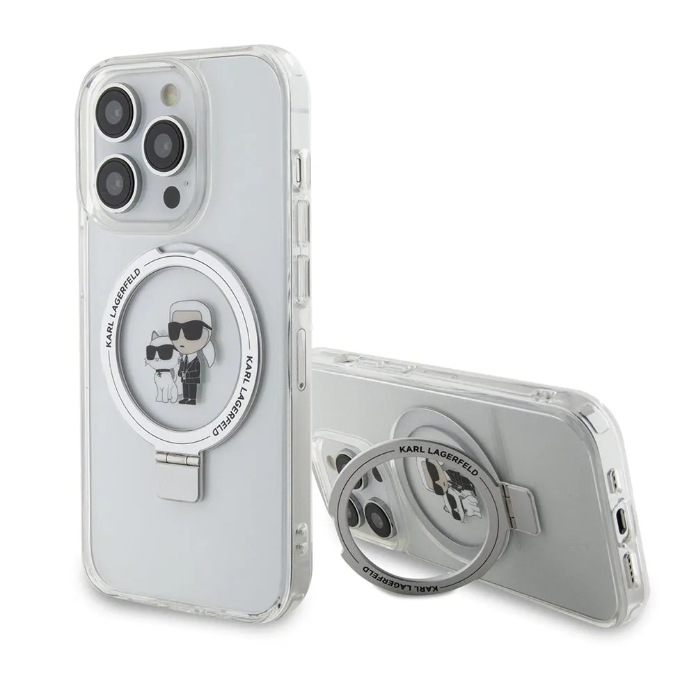 Custodia MagSafe per Apple iPhone 15 Pro, Karl Lagerfeld, Ring Stand Karl & Choupette, Bianca - immagine 1