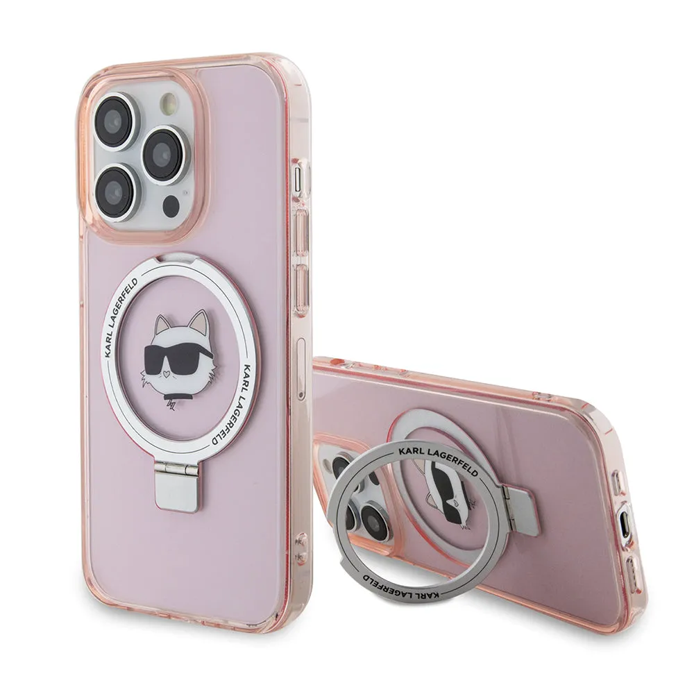 Custodia MagSafe per Apple iPhone 15 Pro, Karl Lagerfeld, Ring Stand Choupette's Head, Rosa - immagine 1