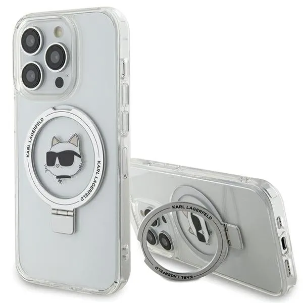 Custodia MagSafe per Apple iPhone 15 Pro, Karl Lagerfeld, Ring Stand Choupette's Head, Bianca - immagine 1
