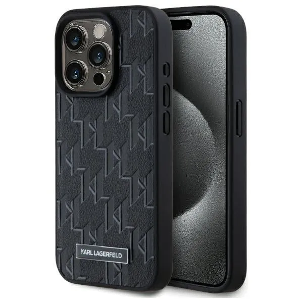 Custodia MagSafe per Apple iPhone 15 Pro, Karl Lagerfeld, Monogram Metal Logo, Nera - immagine 1
