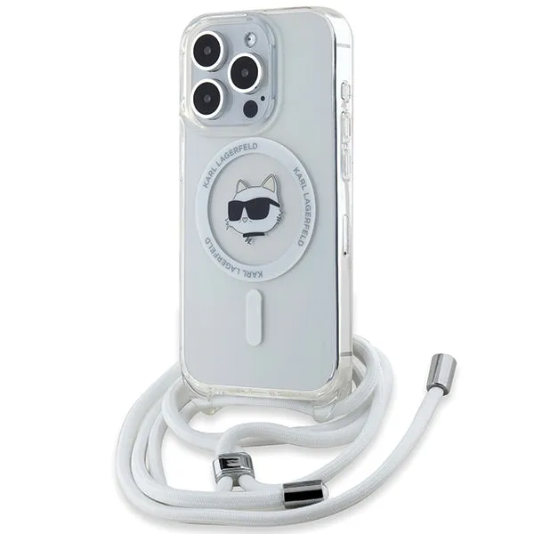 Custodia MagSafe per Apple iPhone 15 Pro, Karl Lagerfeld, IML Crossbody Choupette's Head con Tracolla, Trasparente - immagine 1