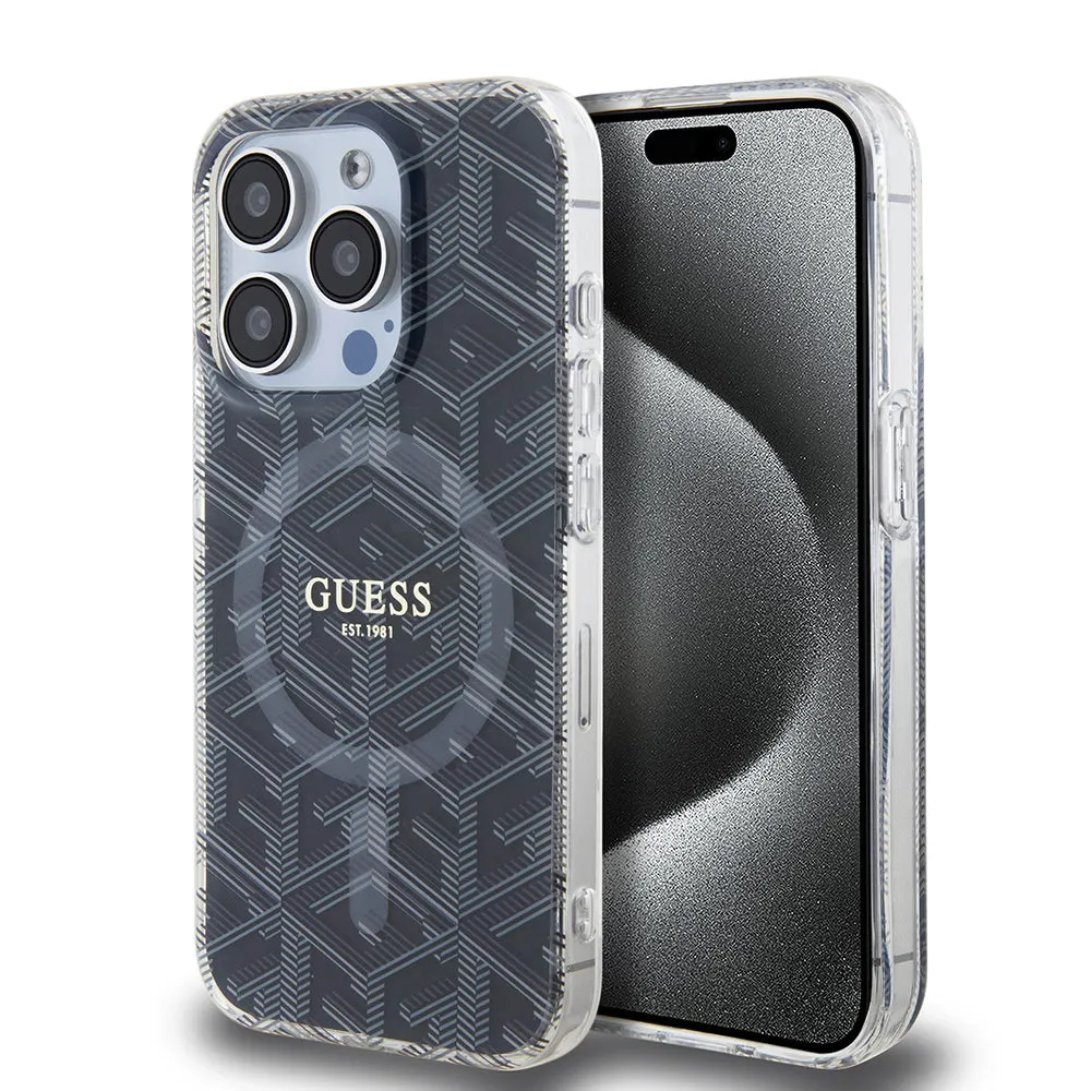 Custodia MagSafe per Apple iPhone 15 Pro, Guess, IML Gcube, Nera - immagine 1