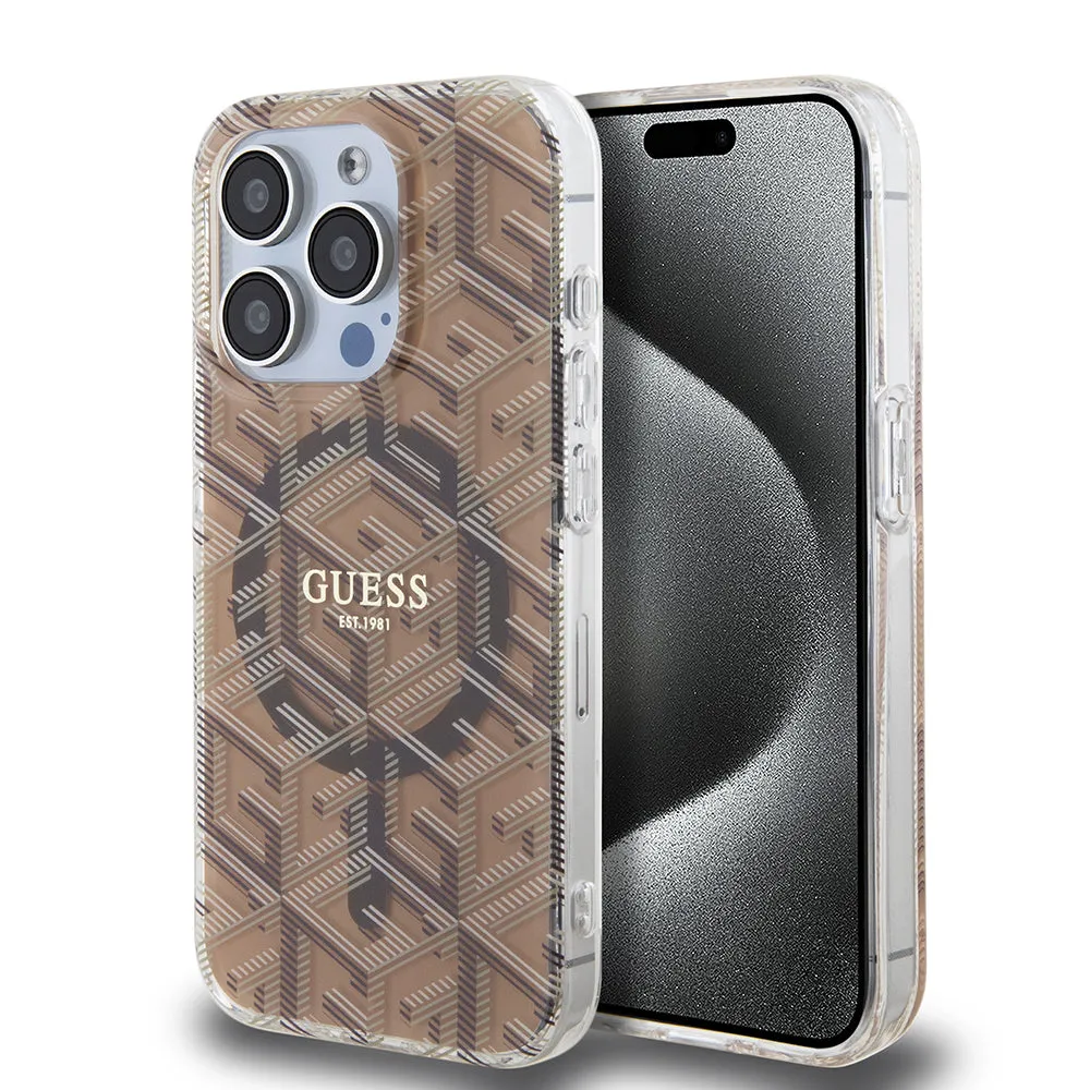 Custodia MagSafe per Apple iPhone 15 Pro, Guess, IML Gcube, Marrone - immagine 1