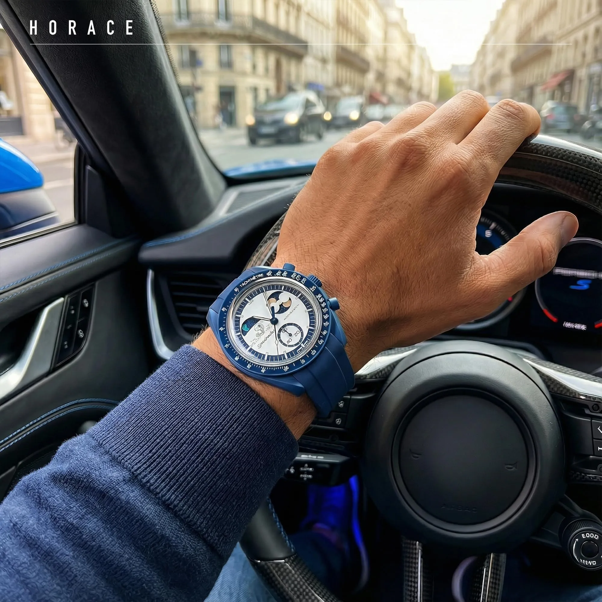 HORACE Cinturino universale per orologio in silicone liquido 20mm – Compatibile Omega x Swatch MoonSwatch – Kit di montaggio incluso (Blu) - immagine 4
