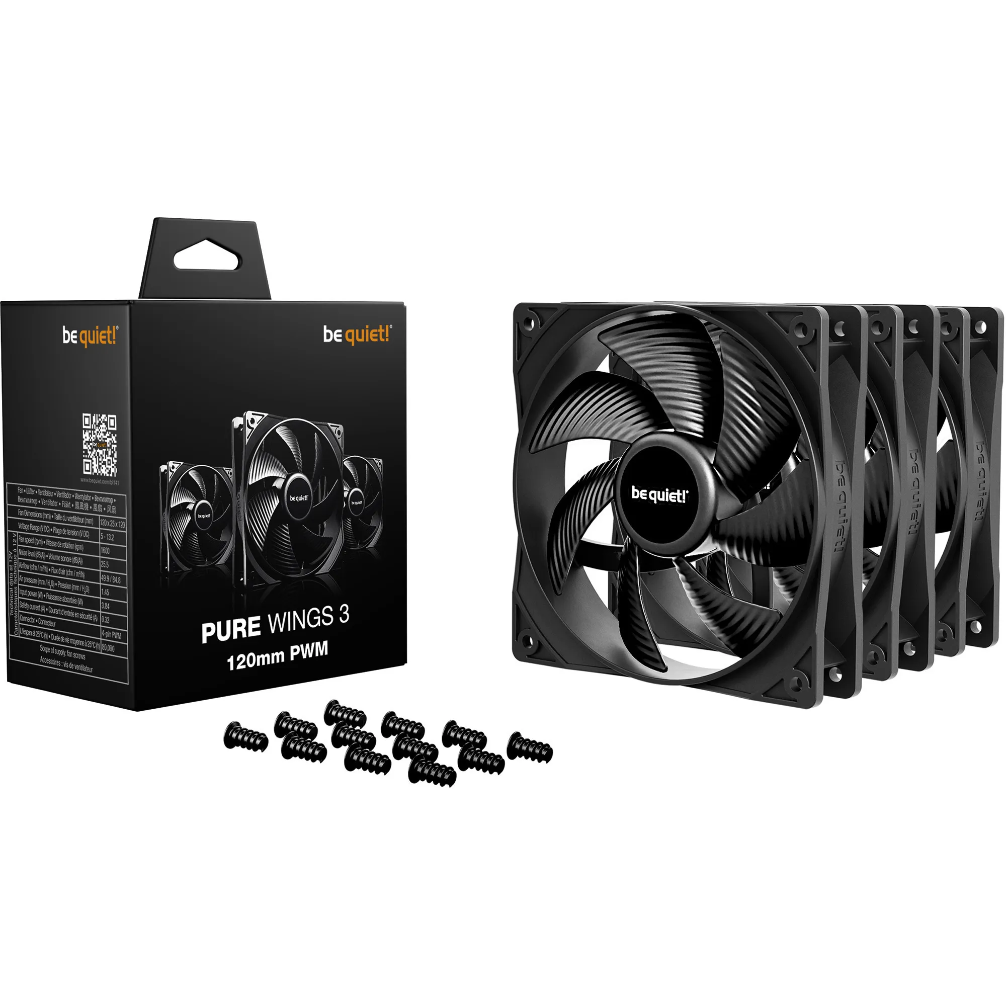 Pure Wings 3 120mm | PWM Triple Pack Case per computer Ventilatore 12 cm Nero 3 pz, Ventola - immagine 1