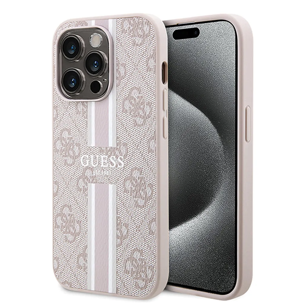 Custodia MagSafe per Apple iPhone 15 Pro, Guess, 4G Printed Stripes, Rosa - immagine 1