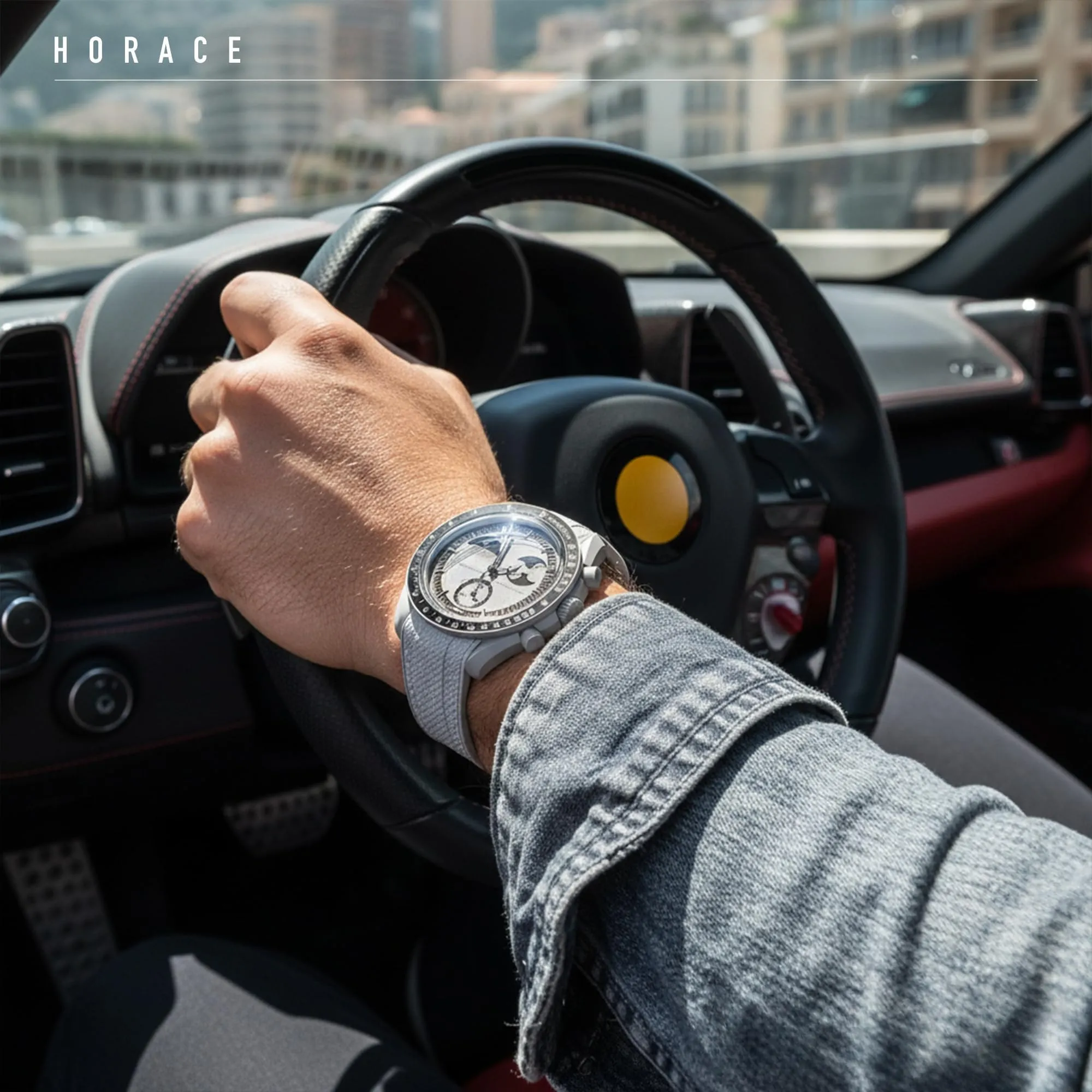 HORACE Cinturino universale per orologio in silicone liquido 20mm – Compatibile Omega x Swatch MoonSwatch – Kit di montaggio incluso (Grigio Chiaro/Cuciture Bianche) - immagine 4