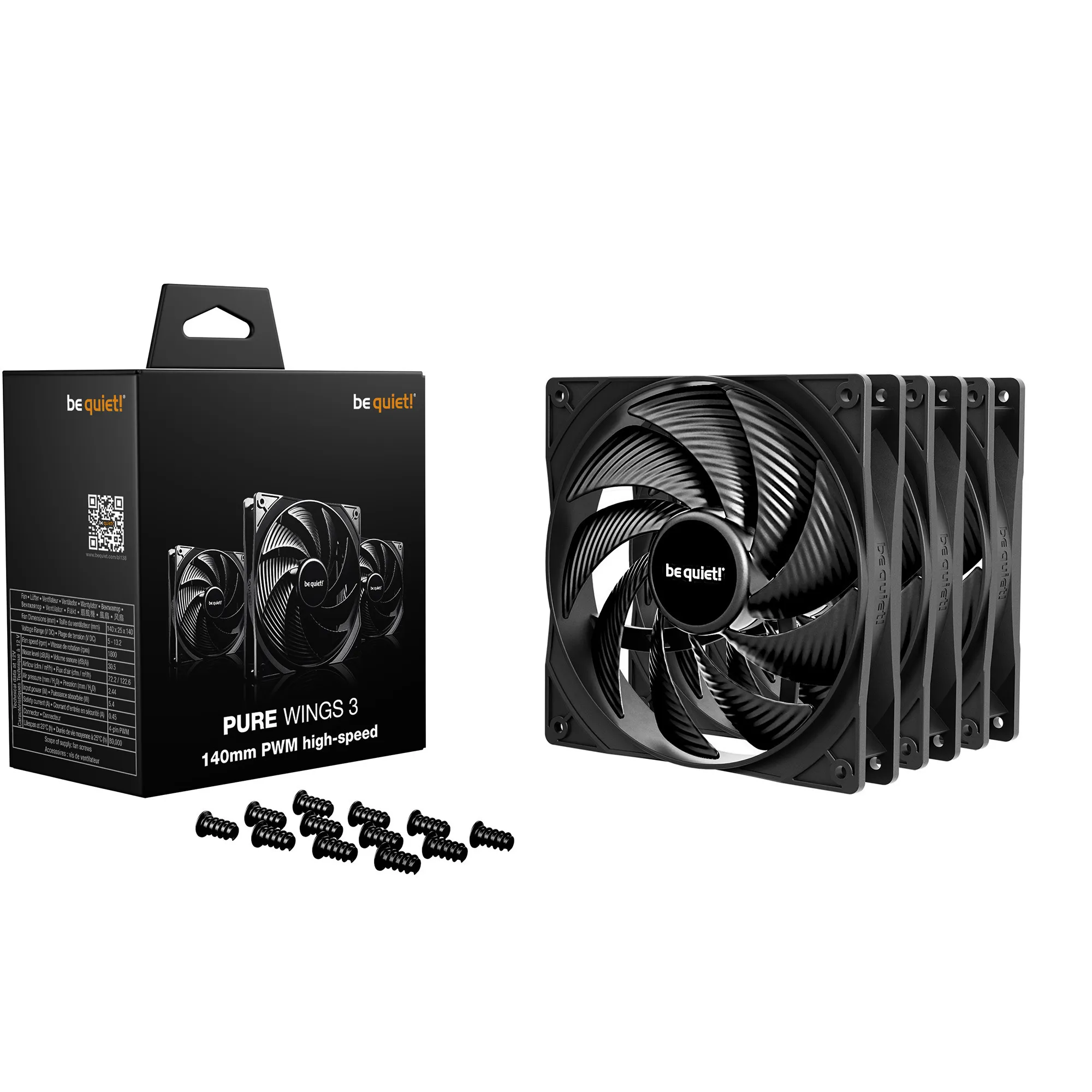 Pure Wings 3 140mm | PWM high-speed Triple Pack Case per computer Ventilatore 14 cm Nero 3 pz, Ventola - immagine 1