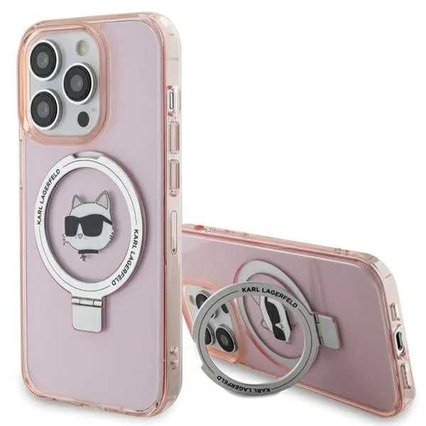 Custodia MagSafe per Apple iPhone 15 Pro Max, Karl Lagerfeld, Ring Stand Choupette's Head, Rosa - immagine 1