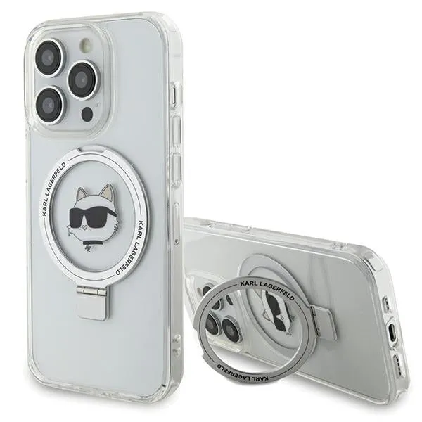 Custodia MagSafe per Apple iPhone 15 Pro Max, Karl Lagerfeld, Ring Stand Choupette's Head, Bianca - immagine 1