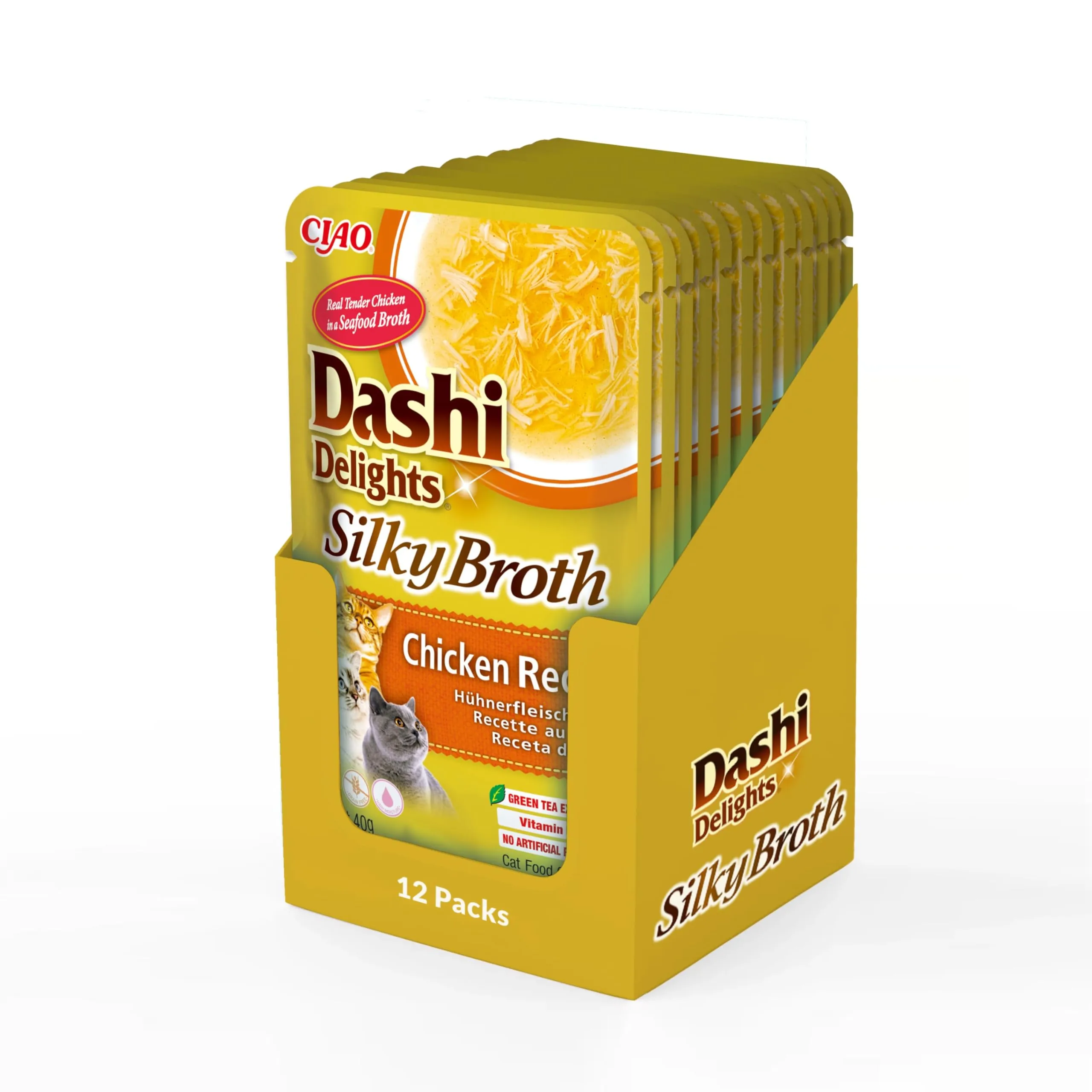 INABA Dashi Delights Silky Broth, Cibo Umido per Gatti con Pollo, Brodo di Pesce, Ricco di Proteine, Ingredienti Naturali, Pasto Complementare, 12 Confezioni da 40 g - immagine 1