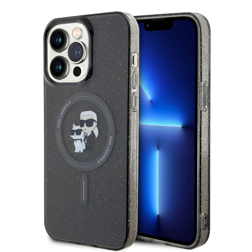 Custodia MagSafe per Apple iPhone 15 Pro Max, Karl Lagerfeld, Glitter Karl & Choupette, Nera - immagine 1