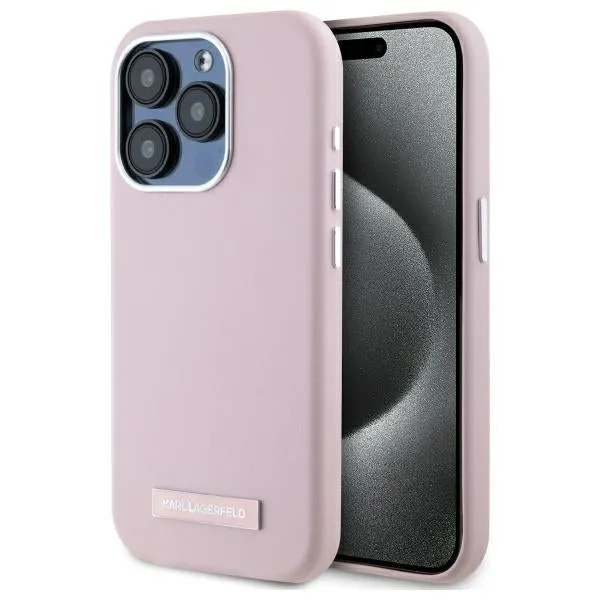 Custodia MagSafe per Apple iPhone 15 Pro Max, Karl Lagerfeld, FW Metal Plate, Rosa - immagine 1