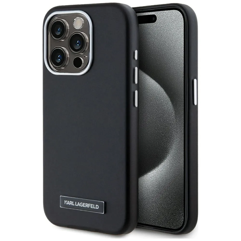 Custodia MagSafe per Apple iPhone 15 Pro Max, Karl Lagerfeld, FW Metal Plate, Nera - immagine 1