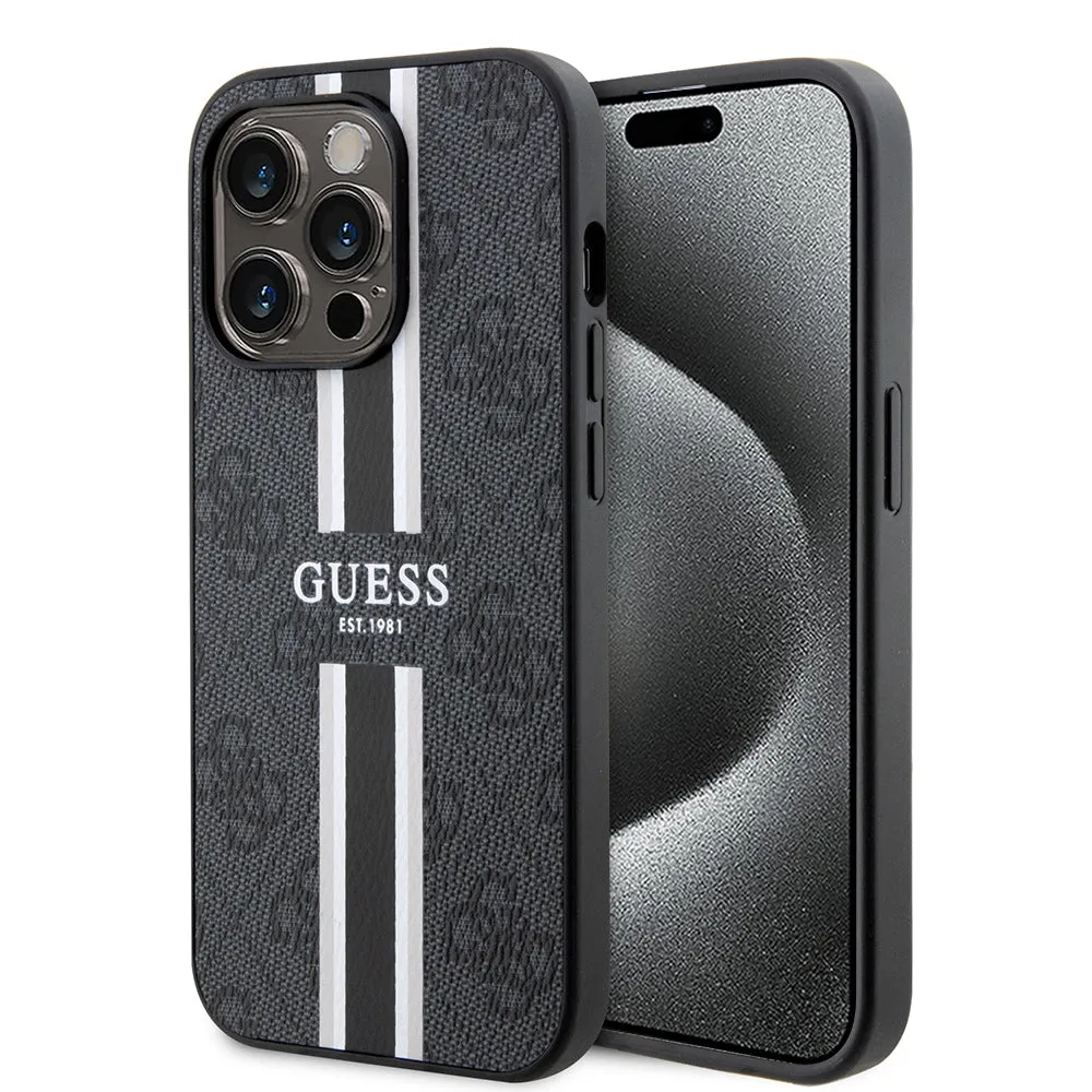 Custodia MagSafe per Apple iPhone 15 Pro Max, Guess, 4G Printed Stripes, Nera - immagine 1