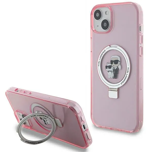 Custodia MagSafe per Apple iPhone 15 Plus, Karl Lagerfeld, Ring Stand Karl & Choupette, Rosa - immagine 1