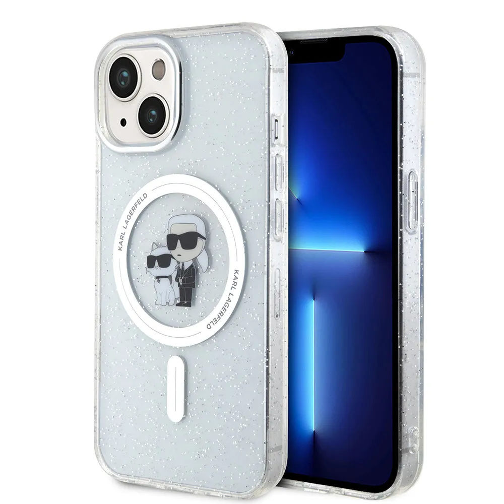 Custodia MagSafe per Apple iPhone 15 Plus, Karl Lagerfeld, Glitter Karl & Choupette, Trasparente - immagine 1