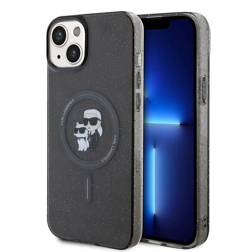 Custodia MagSafe per Apple iPhone 15 Plus, Karl Lagerfeld, Glitter Karl & Choupette, Nera - immagine 1