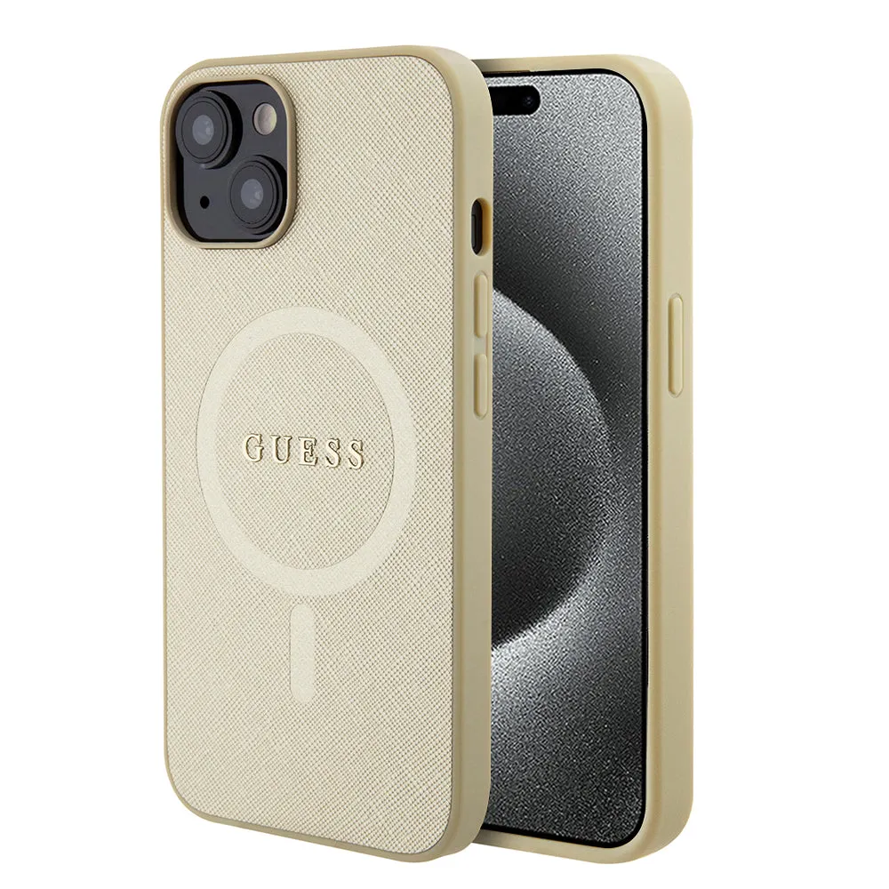Custodia MagSafe per Apple iPhone 15 Plus, Guess, Saffiano, Dorata - immagine 1