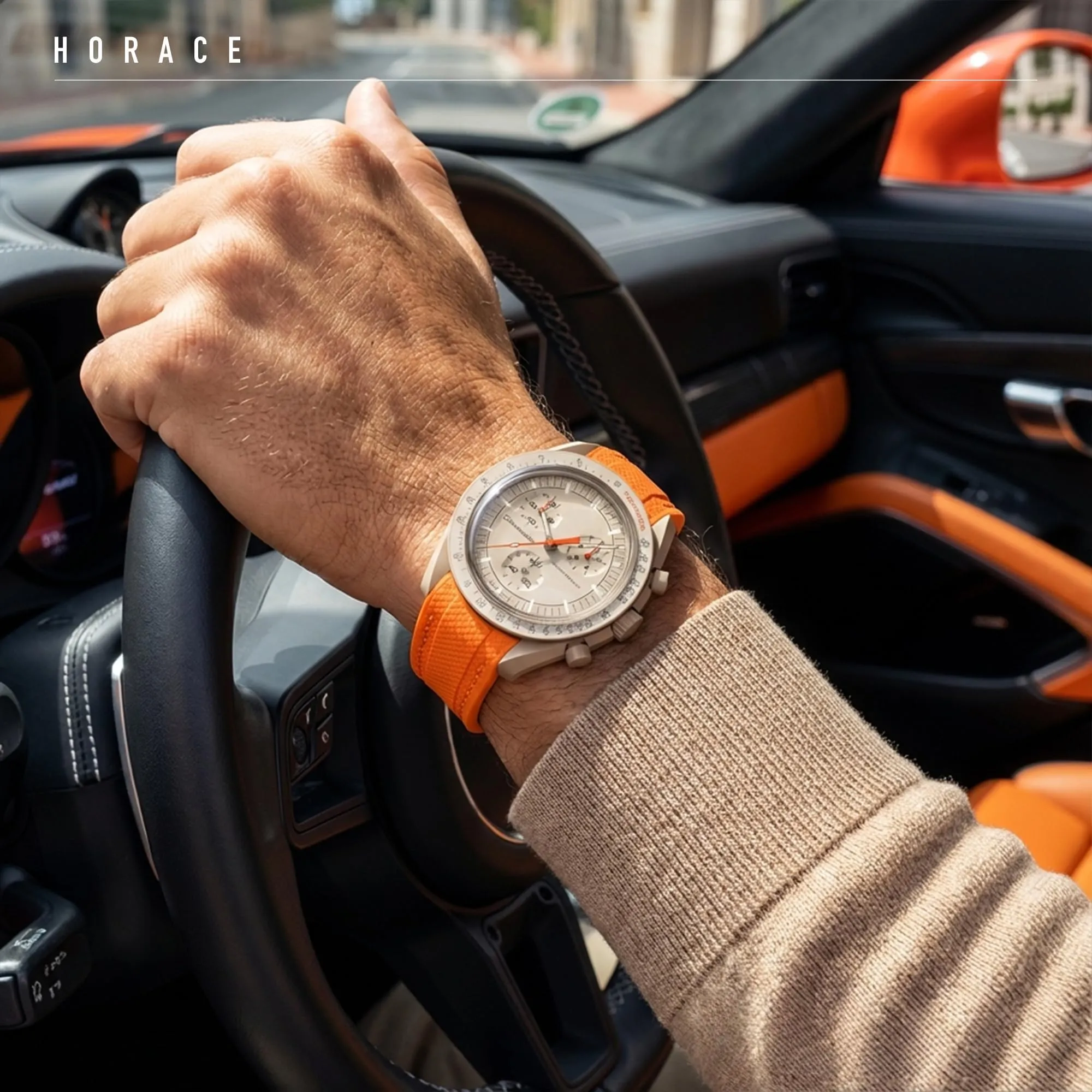 HORACE Cinturino universale per orologio in silicone liquido 20mm – Compatibile Omega x Swatch MoonSwatch – Kit di montaggio incluso (Arancio/Cuciture Arancio) - immagine 4