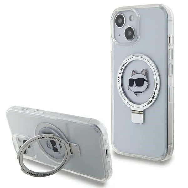 Custodia MagSafe per Apple iPhone 15 Plus / 14 Plus, Karl Lagerfeld, Ring Stand Choupette's Head, Bianca - immagine 1
