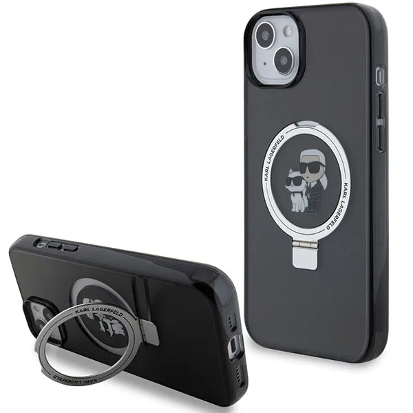 Custodia MagSafe per Apple iPhone 14, Karl Lagerfeld, Ring Stand Karl & Choupette, Nera - immagine 1
