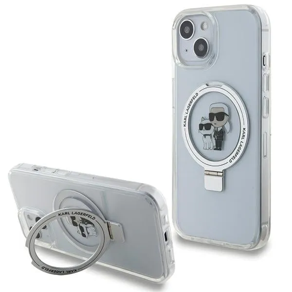 Custodia MagSafe per Apple iPhone 14, Karl Lagerfeld, Ring Stand Karl & Choupette, Bianca - immagine 1