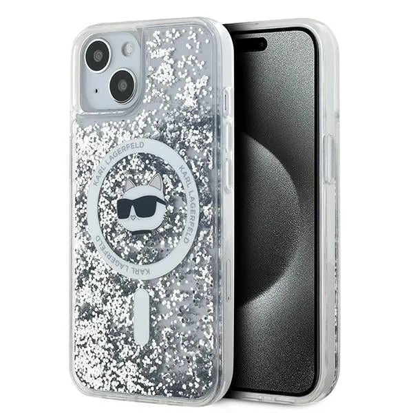 Custodia MagSafe per Apple iPhone 14, Karl Lagerfeld, Liquid Glitter Choupette's Head, Trasparente - immagine 1