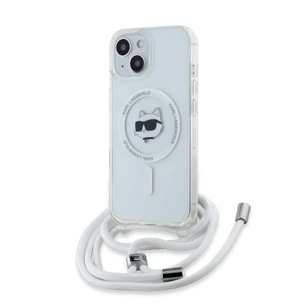 Custodia MagSafe per Apple iPhone 14, Karl Lagerfeld, IML Crossbody Choupette's Head con Tracolla, Trasparente - immagine 1