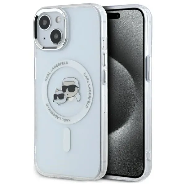 Custodia MagSafe per Apple iPhone 14, Karl Lagerfeld, IML Metal Karl & Choupette's Heads, Bianca - immagine 1