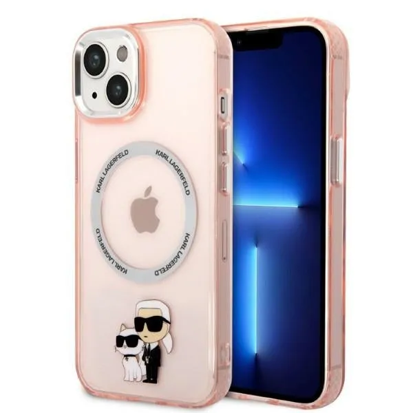 Custodia MagSafe per Apple iPhone 14, Karl Lagerfeld, Ikonik Karl & Choupette, Rosa - immagine 1