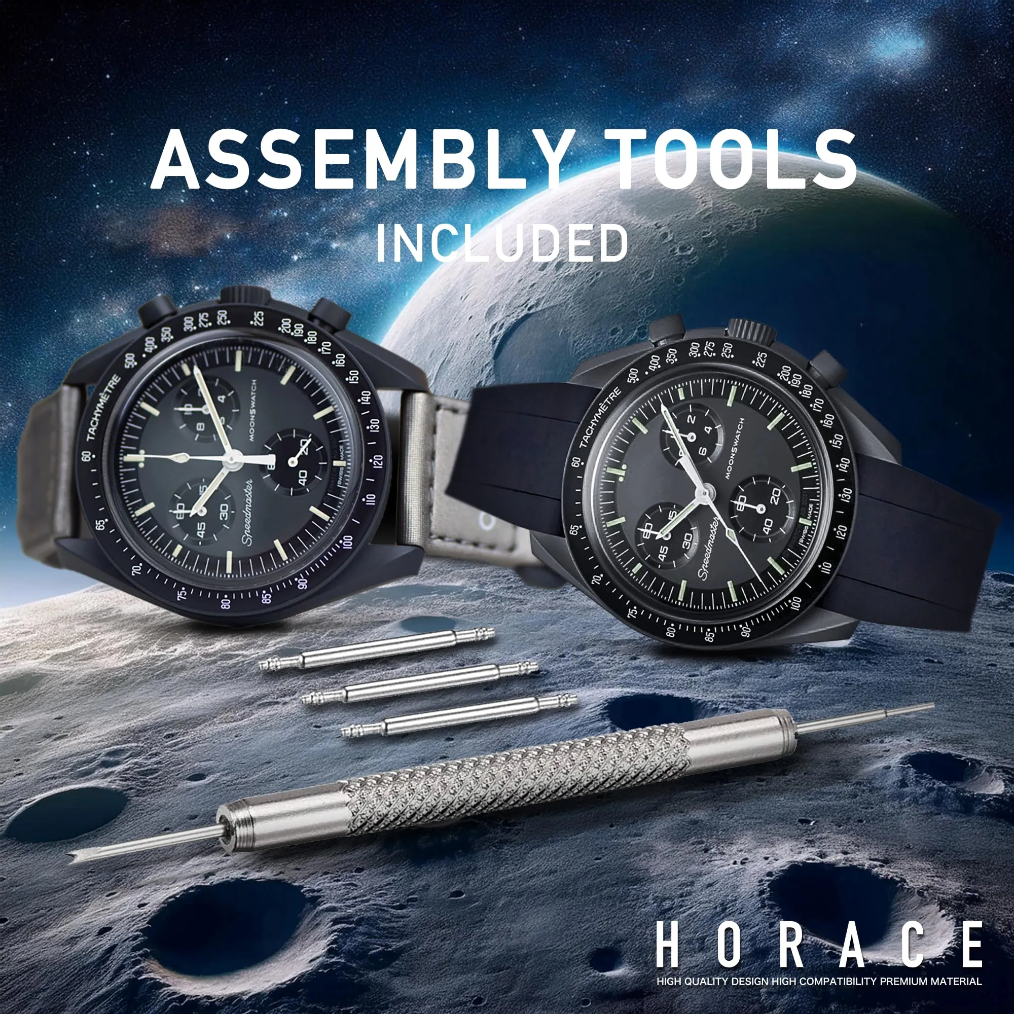 HORACE Cinturino universale per orologio in silicone liquido 20mm – Compatibile Omega x Swatch MoonSwatch – Kit di montaggio incluso (Rosso/Cucitura Bianca) - immagine 6