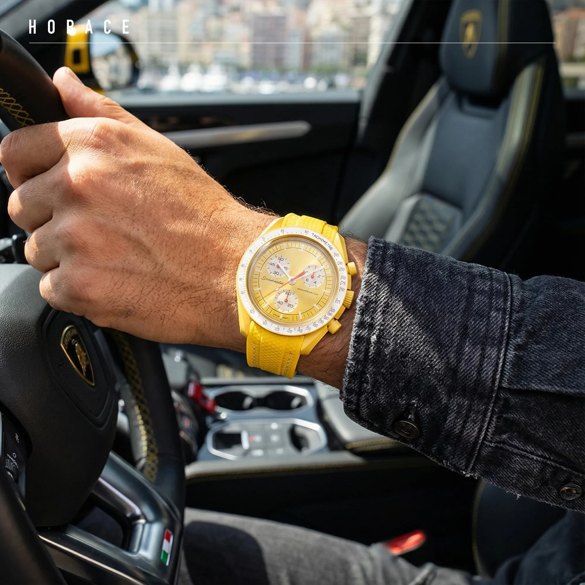 HORACE Cinturino universale per orologio in silicone liquido 20mm – Compatibile Omega x Swatch MoonSwatch – Kit di montaggio incluso (Giallo/Cucitura Bianca) - immagine 4