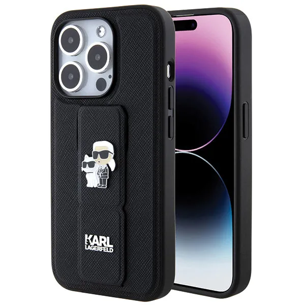 Custodia MagSafe per Apple iPhone 14 Pro, Karl Lagerfeld, Saffiano Gripstand Karl & Choupette, Nera - immagine 1