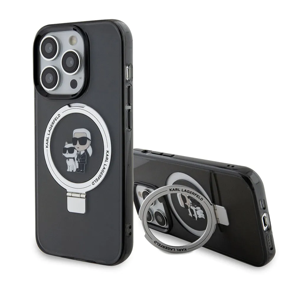 Custodia MagSafe per Apple iPhone 14 Pro, Karl Lagerfeld, Ring Stand Karl & Choupette, Nera - immagine 1