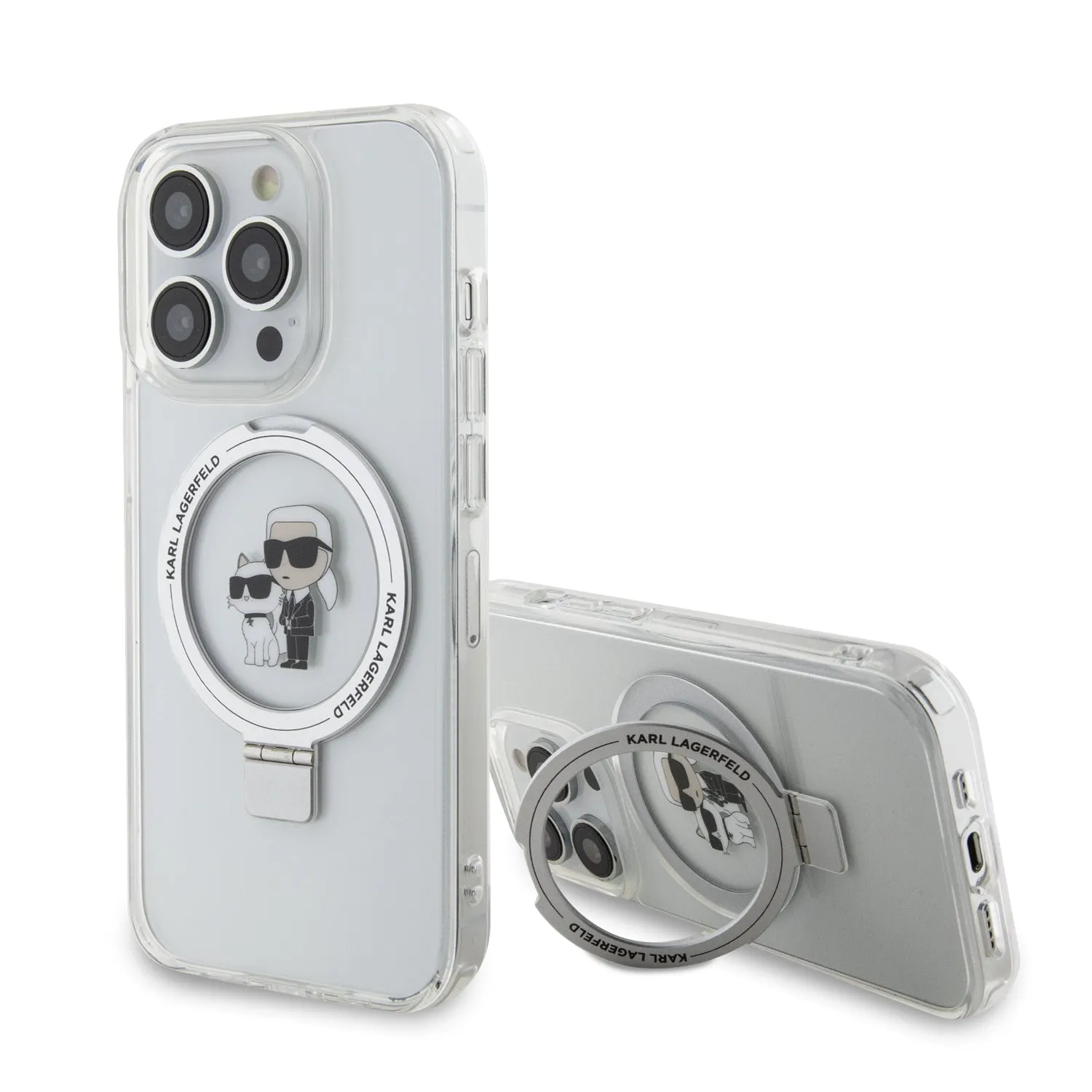 Custodia MagSafe per Apple iPhone 14 Pro, Karl Lagerfeld, Ring Stand Karl & Choupette, Bianca - immagine 1