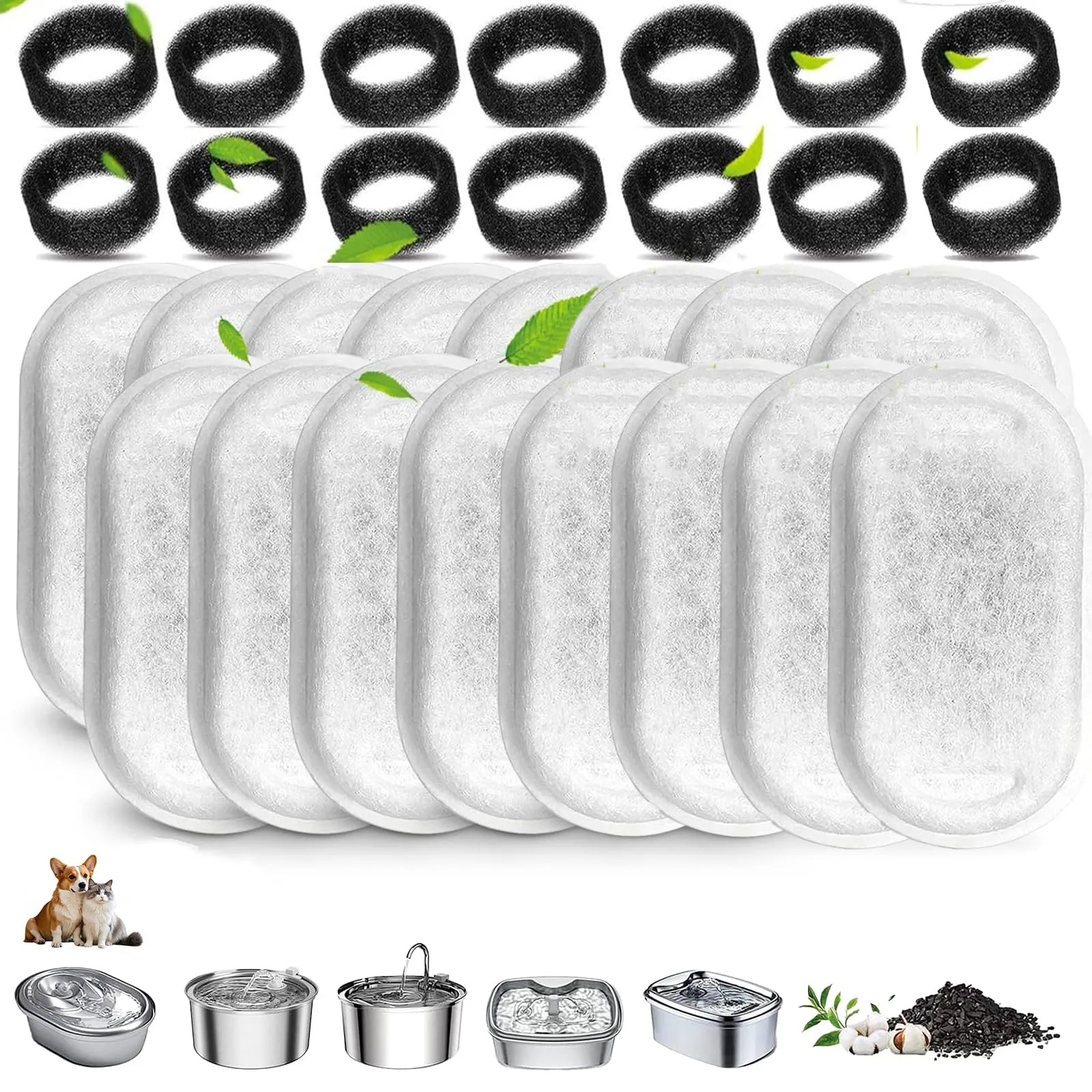 Filtri per Fontana per Gatti, 32 Pezzi Filtri Fontanella per Gatti, Filtro di Ricambio per Fontana, Filtri di Ricambio per Fontana per Gatti in Acciaio Inossidabile 108/3,2 L e 2 l Gatti e Cani - immagine 1