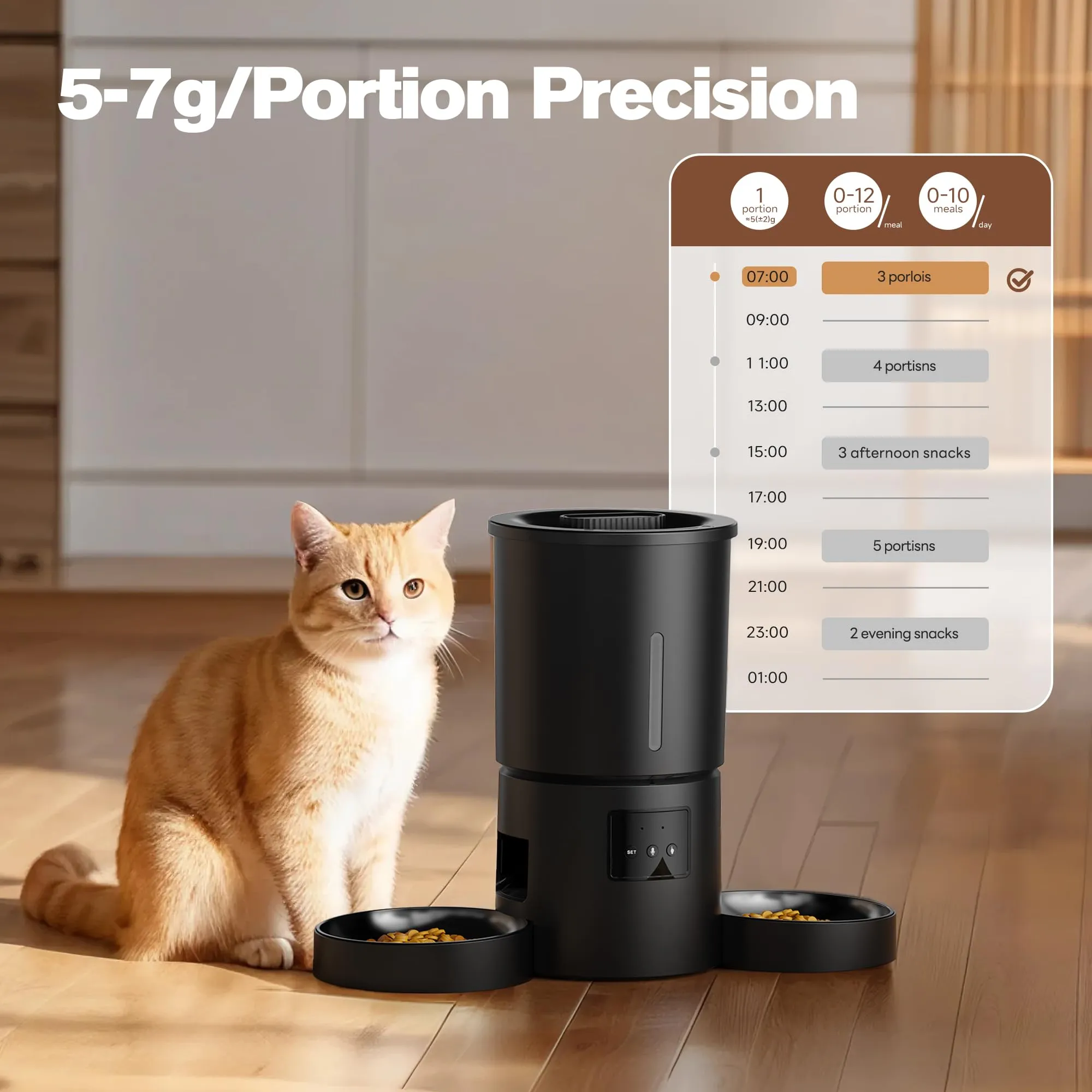 Distributore Automatico Cibo Gatti 2 Ciotole: 5L Distributore Automatico Cibo Cane con Timer WiFi 2.4G per Crocchette - Design Doppia Ciotola per Famiglie con Più Gatti & Cani - Nero - immagine 3