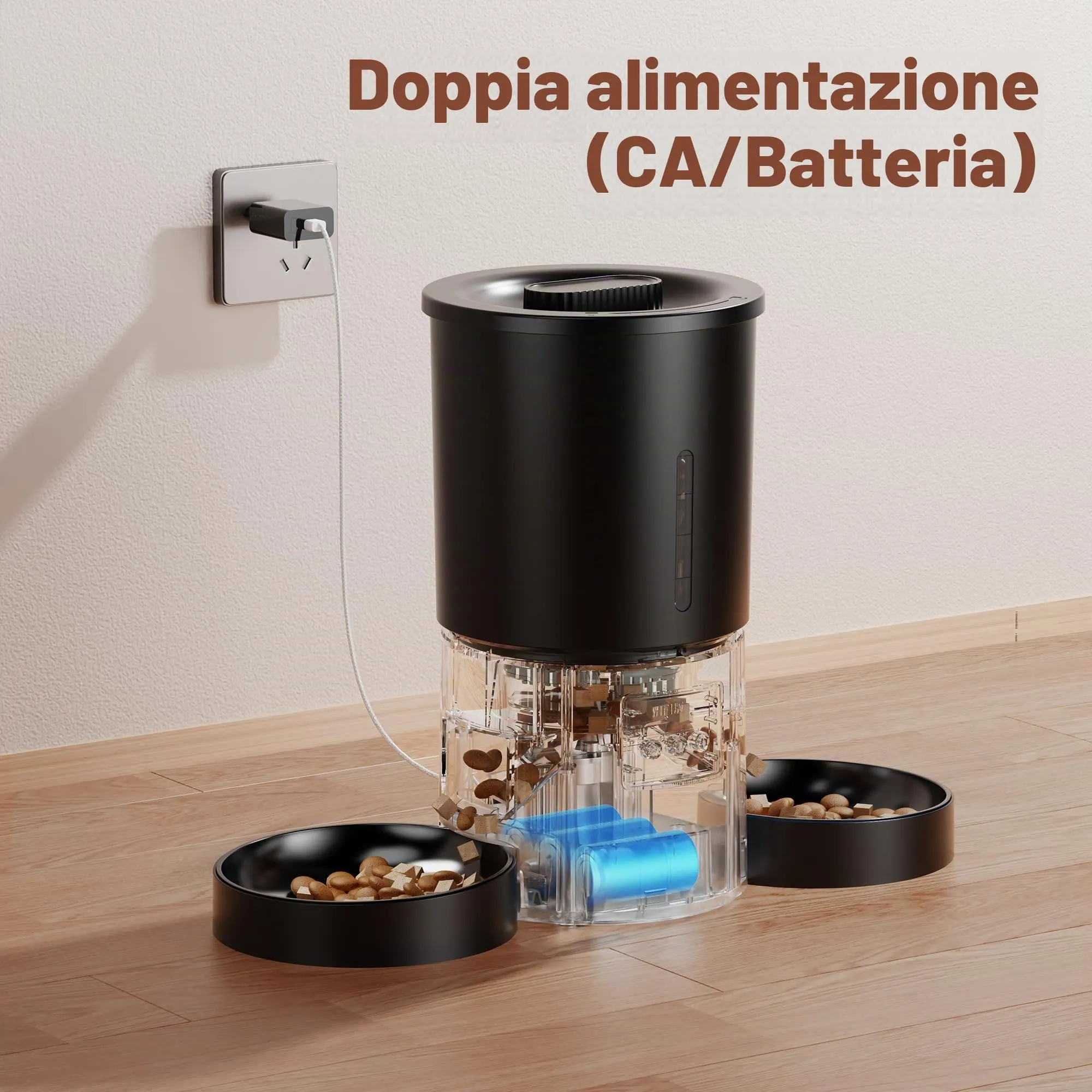 Distributore Automatico Cibo Gatti 2 Ciotole: 5L Distributore Automatico Cibo Cane con Timer WiFi 2.4G per Crocchette - Design Doppia Ciotola per Famiglie con Più Gatti & Cani - Nero - immagine 6